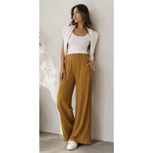 Athleta Nolita Wide Leg Pants Womens 2 Pull On Athleisure Lightweight Gym Gold